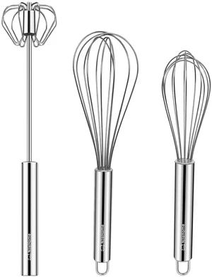 Stainless Steel Whisk Set 8" 10" + 12" Semi-Automatic Rotary Stainless Steel Whisk Set 8" 10" + 12" Semi-Automatic Rotary