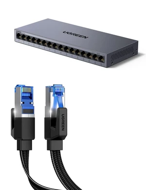Cat 8 Ethernet Cable 3FT Bundle with 16 Port Gigabit Switch Cat 8 Ethernet Cable 3FT Bundle with 16 Port Gigabit Switch