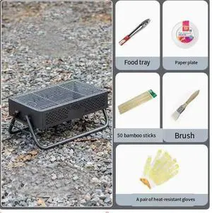 Outdoor BBQ grill, multi-functional portable folding BBQ rack, Premium Gray + 5-piece set Outdoor BBQ grill, multi-functional portable folding BBQ rack, Premium Gray + 5-piece set