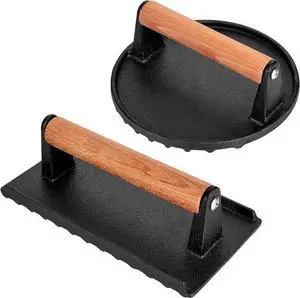 Blackstone Burger Press Set - 7" Round Smash Burger Press & 8"x4" Rectangle Cast Iron Grill Press with Wooden Handle - Smasher is Perfect for Blackstone Griddle, Pitboss Weber Griddle Grills Blackstone Burger Press Set - 7" Round Smash Burger Press & 8"x4" Rectangle Cast Iron Grill Press with Wooden Handle - Smasher is Perfect for Blackstone Griddle, Pitboss Weber Griddle Grills