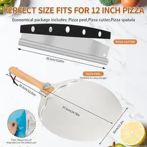 12 x 14 Aluminum Pizza Peel Set, Pizza Paddle with Foldable Handle | Pizza Paddle & Rocker Cutter for Pizza Ovens, Bread, Dough & Pastry, Foldable Wooden Handle for Easy Storage 12 x 14 Aluminum Pizza Peel Set, Pizza Paddle with Foldable Handle | Pizza Paddle & Rocker Cutter for Pizza Ovens, Bread, Dough & Pastry, Foldable Wooden Handle for Easy Storage