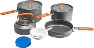 Feast Outdoor Camping Cookware Set, Portable Stackable Cooking Pot and Pan Kit with Kettle, Saucepans and Spatula for Hiking, Fishing and Backpacking Feast Outdoor Camping Cookware Set, Portable Stackable Cooking Pot and Pan Kit with Kettle, Saucepans and Spatula for Hiking, Fishing and Backpacking