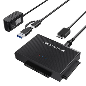 Hard Drive Reader USB 3.0 to SATA IDE Adapter, IDE SATA to USB + Type C External Data Recovery Converter Kit for Universal 2.5 3.5 HDD SSD Hard Drive Disk, with 12V/2A Power Adapter Hard Drive Reader USB 3.0 to SATA IDE Adapter, IDE SATA to USB + Type C External Data Recovery Converter Kit for Universal 2.5 3.5 HDD SSD Hard Drive Disk, with 12V/2A Power Adapter