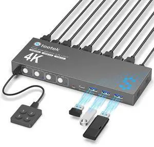 USB 3.0 HDMI KVM Switch 1 Monitors 4 Computers, 4K@60Hz KVM Switches for 4 Computers Sharing Monitor Keyboard Mouse Hard Drives Printer, with EDID Adaptive,1 HDMI Cable and 4 USB Cable USB 3.0 HDMI KVM Switch 1 Monitors 4 Computers, 4K@60Hz KVM Switches for 4 Computers Sharing Monitor Keyboard Mouse Hard Drives Printer, with EDID Adaptive,1 HDMI Cable and 4 USB Cable
