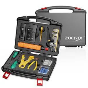 Network Tool Kit, 11 in 1 Professional RJ45 Crimp Tool Kit - Pass Through Crimper, RJ45 Tester, 110/88 Punch Down Tool, Stripper, Cutter, Cat6 Pass Through Connectors and Boots Network Tool Kit, 11 in 1 Professional RJ45 Crimp Tool Kit - Pass Through Crimper, RJ45 Tester, 110/88 Punch Down Tool, Stripper, Cutter, Cat6 Pass Through Connectors and Boots