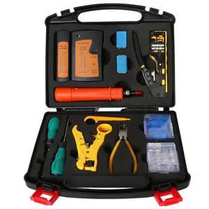 Network Tool Kit, 12 in 1 Professional RJ45 Crimp Tool Kit Pass Through Crimper RJ45 Tester 110/88 Punch Down Tool Stripper Cutter Cat6 Pass Through Connectors and Boots Network Tool Kit, 12 in 1 Professional RJ45 Crimp Tool Kit Pass Through Crimper RJ45 Tester 110/88 Punch Down Tool Stripper Cutter Cat6 Pass Through Connectors and Boots