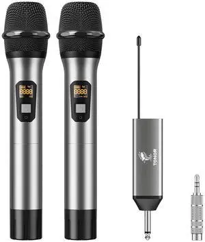 Wireless Microphone, 2 * 15 Channel Dual UHF Metal Cordless Handheld Mic System with Rechargeable Receiver, for Karaoke, Singing, Party, Wedding, DJ, Speech, 200ft, Silver, 2Mics Wireless Microphone, 2 * 15 Channel Dual UHF Metal Cordless Handheld Mic System with Rechargeable Receiver, for Karaoke, Singing, Party, Wedding, DJ, Speech, 200ft, Silver, 2Mics