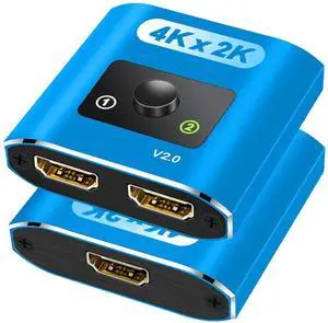 HDMI Switch Splitter 4K@60Hz, Aluminum Bi-Directional HDMI 2.0 Switcher, HDMI Splitter 1 in 2 Out/ 2 in 1 Out, Support 4K 3D HDR for Xbox, PS5/4/3, Fire Stick, Roku, HDTV, Projector, Computer (Blue) HDMI Switch Splitter 4K@60Hz, Aluminum Bi-Directional HDMI 2.0 Switcher, HDMI Splitter 1 in 2 Out/ 2 in 1 Out, Support 4K 3D HDR for Xbox, PS5/4/3, Fire Stick, Roku, HDTV, Projector, Computer (Blue)