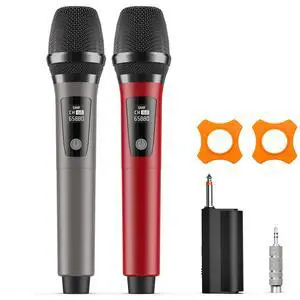 Wireless Microphones, Professional Dual Karaoke Microphones, Wireless Dynamic Microphone System Set with Rechargeable Receiver for Home Party, Speech, Wedding, Church, PA System Wireless Microphones, Professional Dual Karaoke Microphones, Wireless Dynamic Microphone System Set with Rechargeable Receiver for Home Party, Speech, Wedding, Church, PA System