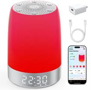 Smart Red Light Therapy Lamp & Sleep Sound Machine for Bedroom with Alarm Clock, 32 White Noises Sound Machine, Night Light with App Control, 5-Level Red Light (620690nm), 2600mAh BatteryLarge Smart Red Light Therapy Lamp & Sleep Sound Machine for Bedroom with Alarm Clock, 32 White Noises Sound Machine, Night Light with App Control, 5-Level Red Light (620690nm), 2600mAh BatteryLarge
