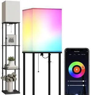 Floor Lamp with Shelves, Smart APP Control Standing Lamps with RGB Bulb, 4-Tier Dimmable Floor Lamps for Living Room, Tall Lamp for Bedroom, Office, Corner Display Bookshelf Lamp Floor Lamp with Shelves, Smart APP Control Standing Lamps with RGB Bulb, 4-Tier Dimmable Floor Lamps for Living Room, Tall Lamp for Bedroom, Office, Corner Display Bookshelf Lamp