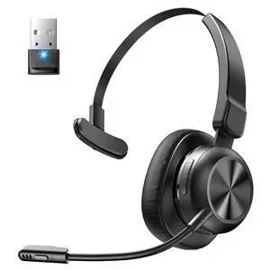 Bluetooth Headset with USB Dongle, Trucker Bluetooth Headset with AI Noise Cancelling Microphone & Mute Button, 50Hrs Single Ear Wireless Headphones for Truck Driver Phone Computer PC Office Work Bluetooth Headset with USB Dongle, Trucker Bluetooth Headset with AI Noise Cancelling Microphone & Mute Button, 50Hrs Single Ear Wireless Headphones for Truck Driver Phone Computer PC Office Work