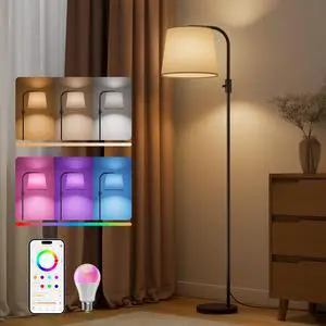 Smart Arc Floor Lamp, 65" Tall Lamp with App & Alexa Voice Control, RGB Color Changing & 2700K-6000K Tunable White, 10W 1200lm 1%-100% Dimmable, 350° Swivel Linen Shade, No Registration Smart Arc Floor Lamp, 65" Tall Lamp with App & Alexa Voice Control, RGB Color Changing & 2700K-6000K Tunable White, 10W 1200lm 1%-100% Dimmable, 350° Swivel Linen Shade, No Registration