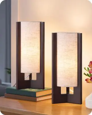 13.5" Small Table Lamps, Walnut Wood Cylinder Bedside Lamp for Bedroom, Beige Linen Shade, Corner Modern Nightstand Lamp for Living Room, On-Off Switch, E26 Base (Bulb Not Included), 2Pack 13.5" Small Table Lamps, Walnut Wood Cylinder Bedside Lamp for Bedroom, Beige Linen Shade, Corner Modern Nightstand Lamp for Living Room, On-Off Switch, E26 Base (Bulb Not Included), 2Pack