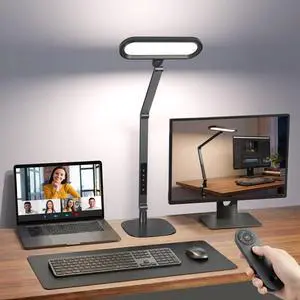 LED Desk Lamp for Home Office: Eye-Caring Clamp & Stand Double Side Desk Light with Remote & Memory - Stepless Dimming & Color Adjustable Table Lamps for Zoom Study Video Conference LED Desk Lamp for Home Office: Eye-Caring Clamp & Stand Double Side Desk Light with Remote & Memory - Stepless Dimming & Color Adjustable Table Lamps for Zoom Study Video Conference