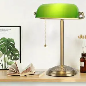 Bankers Lamp, Green Desk Lamp with Brass Finish, Classic Table Lamp with Pull Switch for Home, Office, Study (Green) Bankers Lamp, Green Desk Lamp with Brass Finish, Classic Table Lamp with Pull Switch for Home, Office, Study (Green)