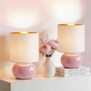 Ceramic Table Lamps Set of 2, Modern Classic Bedside Lamps for Nightstand, Small Table Lamp for Bedroom Living Room Desk End Table (Pink) Ceramic Table Lamps Set of 2, Modern Classic Bedside Lamps for Nightstand, Small Table Lamp for Bedroom Living Room Desk End Table (Pink)