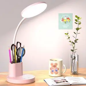 Desk Lamp, LED Desk Lamps for Home Office, Touch Table Lamp with 3 Color Modes 360° Adjustable Arm, Dimmable Desk Light with Pen Phone Holder for College Dorm, Pink Desk Lamp, LED Desk Lamps for Home Office, Touch Table Lamp with 3 Color Modes 360° Adjustable Arm, Dimmable Desk Light with Pen Phone Holder for College Dorm, Pink