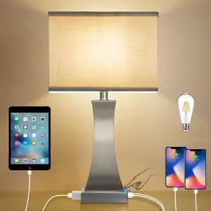 Table Lamp for Bedroom 3-Way Dimmable Touch Control Chrome Bedside Lamp with USB A+C Port & AC Outlet 21.6" Tall Nightstand Lamp for Living Room Office and Hotel Bulb Included (Nickel) Table Lamp for Bedroom 3-Way Dimmable Touch Control Chrome Bedside Lamp with USB A+C Port & AC Outlet 21.6" Tall Nightstand Lamp for Living Room Office and Hotel Bulb Included (Nickel)