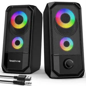 Computer Speakers for Desktop, Hi-Res Stereo Pair with Dual 5W Full-Range Drivers, 6 RGB Light Modes, USB Powered & 3.5mm AUX Input, Volume Knob, Mini Vertical Design for PC Gaming Monitor Laptop Computer Speakers for Desktop, Hi-Res Stereo Pair with Dual 5W Full-Range Drivers, 6 RGB Light Modes, USB Powered & 3.5mm AUX Input, Volume Knob, Mini Vertical Design for PC Gaming Monitor Laptop