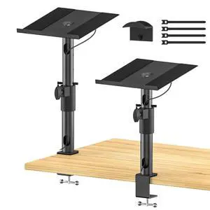 Clamp-on Desk Speaker Stand Pair, Height&Angle Adjustable Desktop Bookshelf Speaker Stands for Samsung Q990D/Q990F, Fit Edifier/KRK/Klipsch/Yamaha Built-in Cable Management WR Headset Hook& Cable Ties Clamp-on Desk Speaker Stand Pair, Height&Angle Adjustable Desktop Bookshelf Speaker Stands for Samsung Q990D/Q990F, Fit Edifier/KRK/Klipsch/Yamaha Built-in Cable Management WR Headset Hook& Cable Ties