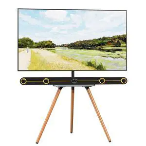 Easel TV-Stand for 43-65-Inch Screens - Portable Swivel Tripod TV Stand with Wooden Tray, Height Adjustable TV Floor Stand, Max Load 77 lbs, Max VESA 400x400 mm, Black Easel TV-Stand for 43-65-Inch Screens - Portable Swivel Tripod TV Stand with Wooden Tray, Height Adjustable TV Floor Stand, Max Load 77 lbs, Max VESA 400x400 mm, Black