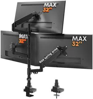 Triple Monitor Mount for up to 32-inch Screens Heavy Duty Ultrawide Stand with Fully Adjustable, 9kg Gas Spring Arm (Each), VESA 75×75/100×100 mm, Black Triple Monitor Mount for up to 32-inch Screens Heavy Duty Ultrawide Stand with Fully Adjustable, 9kg Gas Spring Arm (Each), VESA 75×75/100×100 mm, Black