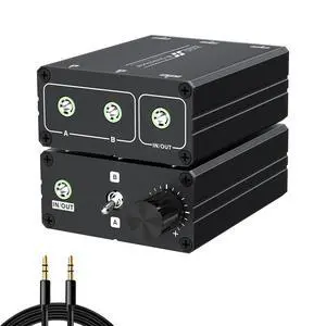 3.5mm Stereo Audio Switcher (2 in 1 Output / 2 in 2 Output) with 3.5mm Audio Cable, 2 Ports AUX Audio Speaker Selector for PC Mobile Laptop Headphones 3.5mm Stereo Audio Switcher (2 in 1 Output / 2 in 2 Output) with 3.5mm Audio Cable, 2 Ports AUX Audio Speaker Selector for PC Mobile Laptop Headphones