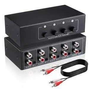 3.5mm Aux + RCA L/R Audio Switch Box, RCA Switch with 5 FT Cable, 4 in 1 Out Bidirectional Stereo Audio Switcher Selector, Passive A/B Analog Selector for DVD Player CD Player, No Power Need 3.5mm Aux + RCA L/R Audio Switch Box, RCA Switch with 5 FT Cable, 4 in 1 Out Bidirectional Stereo Audio Switcher Selector, Passive A/B Analog Selector for DVD Player CD Player, No Power Need