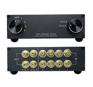 ST42 4-Way RCA Audio Switch Source Signal Input switcher selector Splitter Box (4 in 2 Out) ST42 4-Way RCA Audio Switch Source Signal Input switcher selector Splitter Box (4 in 2 Out)