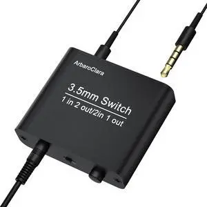 3.5mm Audio Switch, Aux Stereo Headphone Switcher Box, Bi-Directional 1 in 2 Out Splitter/2 in 1 Out Mixer, with Manual Selector and Y Button(Dual Input/Output), for Speaker/Laptop/Phone 3.5mm Audio Switch, Aux Stereo Headphone Switcher Box, Bi-Directional 1 in 2 Out Splitter/2 in 1 Out Mixer, with Manual Selector and Y Button(Dual Input/Output), for Speaker/Laptop/Phone