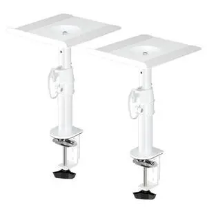 Clamp-on Speaker Stand Desk Mount Set, Height Adjustment, Tilt, Swivel, 9.6 x 8.8 inch Trays, Universal Audio Holders for Computer and Bookshelf Speakers, Elevated Sound, 2 Pack, White, SDM001W Clamp-on Speaker Stand Desk Mount Set, Height Adjustment, Tilt, Swivel, 9.6 x 8.8 inch Trays, Universal Audio Holders for Computer and Bookshelf Speakers, Elevated Sound, 2 Pack, White, SDM001W