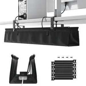 No Drill Under Desk Cable Management Tray - 36" Clamp/Screw Desk Cord Management, Premium Fabric Cable Racyway for Office & Home No Drill Under Desk Cable Management Tray - 36" Clamp/Screw Desk Cord Management, Premium Fabric Cable Racyway for Office & Home