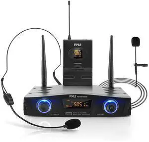 Compact UHF Wireless Microphone System - Pro Portable 1 Channel Desktop Digital Mic Receiver Set w/ Belt-Pack Transmitter, Receiver, Headset and Lavalier Mics, XLR, For Home, PA PDWM1988B,Black Compact UHF Wireless Microphone System - Pro Portable 1 Channel Desktop Digital Mic Receiver Set w/ Belt-Pack Transmitter, Receiver, Headset and Lavalier Mics, XLR, For Home, PA PDWM1988B,Black