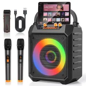 Portable Karaoke Machine Powerful Coaxial with 2 Wireless Mics Bluetooth Karaoke Speaker for Parties,Camping,Support BT/TF/USB/AUX/FM,Mic PRI,RGB Lights,PA System for All Holidays Singing Fun-Black Portable Karaoke Machine Powerful Coaxial with 2 Wireless Mics Bluetooth Karaoke Speaker for Parties,Camping,Support BT/TF/USB/AUX/FM,Mic PRI,RGB Lights,PA System for All Holidays Singing Fun-Black