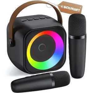 Mini Karaoke Machine, Portable Bluetooth Karaoke Speaker with 2 Wireless Microphones and Party Lights for Kids and Adults, Birthday Gifts for Girls Boys Family Home Party Mini Karaoke Machine, Portable Bluetooth Karaoke Speaker with 2 Wireless Microphones and Party Lights for Kids and Adults, Birthday Gifts for Girls Boys Family Home Party