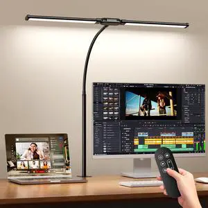 LED Desk Lamp with Clamp - Double Head Desk Light with Remote and Touch - Eye Protection - 12 W, 5 Color Modes, Timer and Memory Function, Flexible Gooseneck - for Office, Reading - Black LED Desk Lamp with Clamp - Double Head Desk Light with Remote and Touch - Eye Protection - 12 W, 5 Color Modes, Timer and Memory Function, Flexible Gooseneck - for Office, Reading - Black