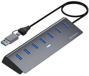USB Hub 3.0, 7-Port Expander with USB C Adapter, Aluminum Alloy for MacBook Pro, iMac, PC and Desktop USB Hub 3.0, 7-Port Expander with USB C Adapter, Aluminum Alloy for MacBook Pro, iMac, PC and Desktop