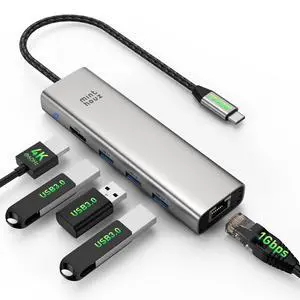 6-in-1 USB C Hub, 4K@60Hz HDMI, 100W PD Charging, 5Gbps USB-A Ports, 1000Mbps Ethernet, Compatible with MacBook Neo, M1/M2/M3, Surface, HP, Lenovo Laptops 6-in-1 USB C Hub, 4K@60Hz HDMI, 100W PD Charging, 5Gbps USB-A Ports, 1000Mbps Ethernet, Compatible with MacBook Neo, M1/M2/M3, Surface, HP, Lenovo Laptops