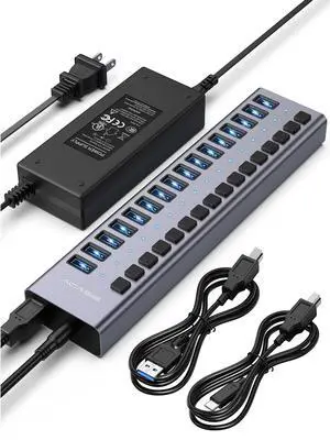 Powered USB 3.2 Hub, 16 Ports USB 3.2 Hub with 10Gbps Data SpeedAluminum Housing, USB Hub Powered with 96W Power Adapter, USB Hub for PC/Laptop, Computer, Flash Drive, Printer, Camera Powered USB 3.2 Hub, 16 Ports USB 3.2 Hub with 10Gbps Data SpeedAluminum Housing, USB Hub Powered with 96W Power Adapter, USB Hub for PC/Laptop, Computer, Flash Drive, Printer, Camera