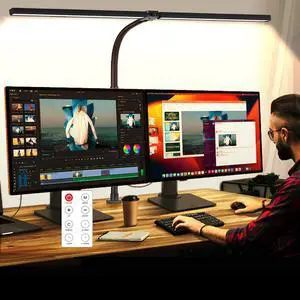 LED Desk Lamp for Office Dorm Home - Eye Caring Desk Light with Timer, Remote Control 24W Brightest Dual Screen Computer Monitor Gooseneck Dimmable Table lamp with Anti-Glare Cover Clamp LED Desk Lamp for Office Dorm Home - Eye Caring Desk Light with Timer, Remote Control 24W Brightest Dual Screen Computer Monitor Gooseneck Dimmable Table lamp with Anti-Glare Cover Clamp