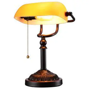Amber Glass Bankers Desk Lamp, Antique Desk Lamps with Retro Weighted Base, Traditional Library Lamp with Pull Chain, E26 Base, Vintage Desk Lamp for Office, Study Room(Matted Orange) Amber Glass Bankers Desk Lamp, Antique Desk Lamps with Retro Weighted Base, Traditional Library Lamp with Pull Chain, E26 Base, Vintage Desk Lamp for Office, Study Room(Matted Orange)