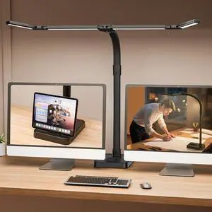 LED Desk Lamp for Home Office - 24W Bright Double Head Desk Light with Clamp Eye Caring Architect Task Light 25 Lighting Modes Adjustable Flexible Gooseneck Lamp (All Black) LED Desk Lamp for Home Office - 24W Bright Double Head Desk Light with Clamp Eye Caring Architect Task Light 25 Lighting Modes Adjustable Flexible Gooseneck Lamp (All Black)