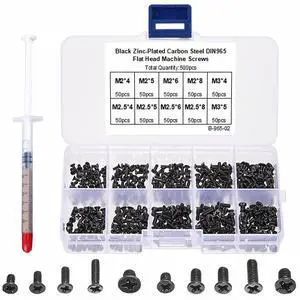 Laptop Repair Screw Kit 500PCS Black Zinc Plated M2 M2.5 M3 Flat Head Machine Screws for SSD, Motherboard & Electronics Repair with 1g Gold Thermal Grease Laptop Repair Screw Kit 500PCS Black Zinc Plated M2 M2.5 M3 Flat Head Machine Screws for SSD, Motherboard & Electronics Repair with 1g Gold Thermal Grease