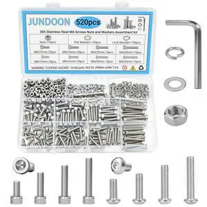 520-Piece M4 Hex Socket Head & Pan Head Screw Assortment Kit, 304 Stainless Steel, with Nuts, Flat & Lock Washers, 4 Sizes (M4x10/16/20/30mm) for DIY, Electronics, and Machinery Repair 520-Piece M4 Hex Socket Head & Pan Head Screw Assortment Kit, 304 Stainless Steel, with Nuts, Flat & Lock Washers, 4 Sizes (M4x10/16/20/30mm) for DIY, Electronics, and Machinery Repair