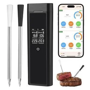 Smart Meat Thermometer for BBQ & Oven, Dual Sensor Probes, Real-Time App Monitoring, Long Wireless Range, Fast Response Cooking Thermometer for Grill & Smoker Smart Meat Thermometer for BBQ & Oven, Dual Sensor Probes, Real-Time App Monitoring, Long Wireless Range, Fast Response Cooking Thermometer for Grill & Smoker