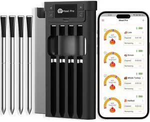 Wireless Meat Thermometer, Digital BBQ Thermometer with 4 Probes, Long Range Smart Grill Thermometer with Dual Sensors for Grilling, Smoking, Oven, Kitchen Cooking Wireless Meat Thermometer, Digital BBQ Thermometer with 4 Probes, Long Range Smart Grill Thermometer with Dual Sensors for Grilling, Smoking, Oven, Kitchen Cooking