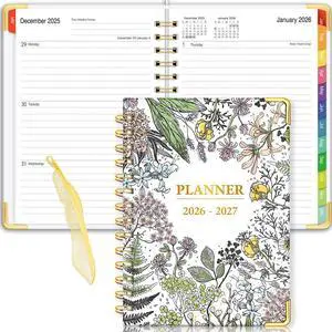 Daily Planner 2026-2027, 18 Month Planner with Tabs, January 2026 - June 2027 Weekly and Monthly Academic Year Calendar Spiral Time Management, 100GSM Thick Paper, Twin-Wire Binding, A5 Size Daily Planner 2026-2027, 18 Month Planner with Tabs, January 2026 - June 2027 Weekly and Monthly Academic Year Calendar Spiral Time Management, 100GSM Thick Paper, Twin-Wire Binding, A5 Size