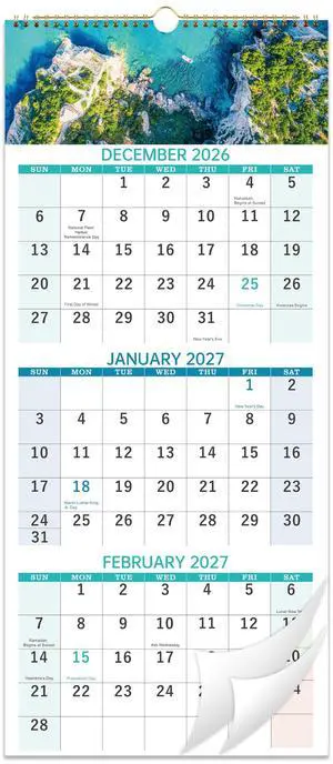 2027 Wall Calendar, 3-Month Wall Calendar 2027, Vertical Display, Foldable 2027 Wall Calendar, 3-Month Wall Calendar 2027, Vertical Display, Foldable