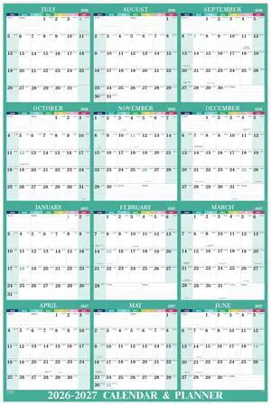 Yearly Wall Calendar 2026-2027 - 2026-2027 Calendar, July 2026 - June 2027, 34.8" x 22.8" (Open), Yearly Wall Calendar 26-27, 26-27 Calendars Vertical, One Page for Organizing - Colorful Lump Yearly Wall Calendar 2026-2027 - 2026-2027 Calendar, July 2026 - June 2027, 34.8" x 22.8" (Open), Yearly Wall Calendar 26-27, 26-27 Calendars Vertical, One Page for Organizing - Colorful Lump